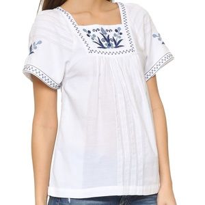 Madewell Alma Embroidered White and Blue Top